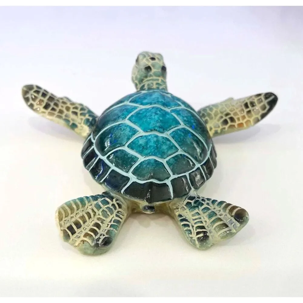 Blue Sea Turtle Painted Resin Figurine